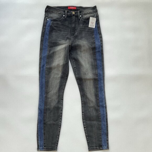 Guess Women’s High Rise Skinny Jeans Cropped Leg W/Blue Tuxedo Striped Size 28 - Picture 1 of 11